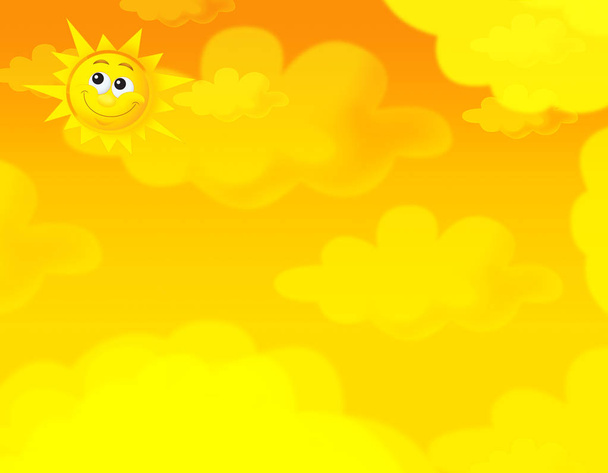 Cartoon-Sommerhimmel und fröhlicher Sonnenhintergrund mit Platz für Text - Illustration für Kinder - Foto, Bild