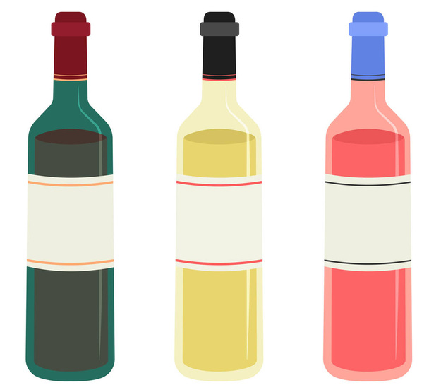 Set of wine bottles isolated on white background. Vector illustration - Vector, Image