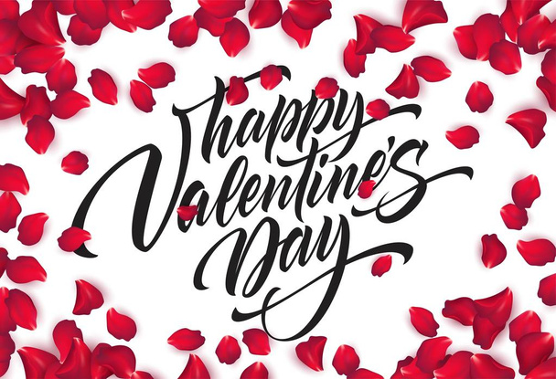 Joyeux Valentines lettrage à la main, calligraphie moderne, sur des pétales de rose beau fond coloré. Illustration vectorielle
 - Vecteur, image