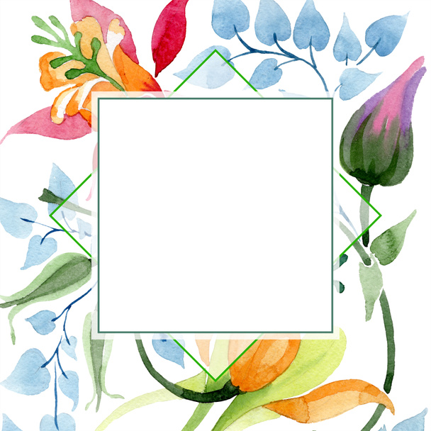 Ornament floral botanical flower. Wild spring leaf wildflower isolated. Watercolor background illustration set. Watercolour drawing fashion aquarelle isolated. Frame border ornament square. - 写真・画像
