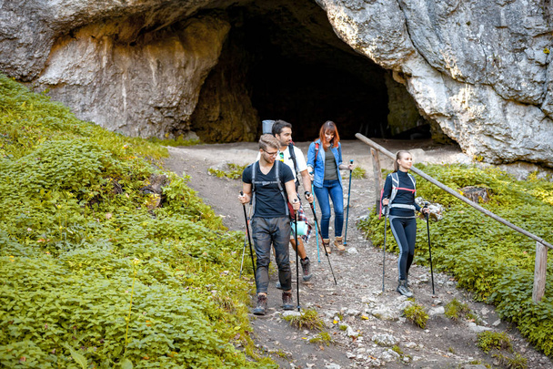 Group of hikers exploring mountain, trekking in nature - Foto, Imagem