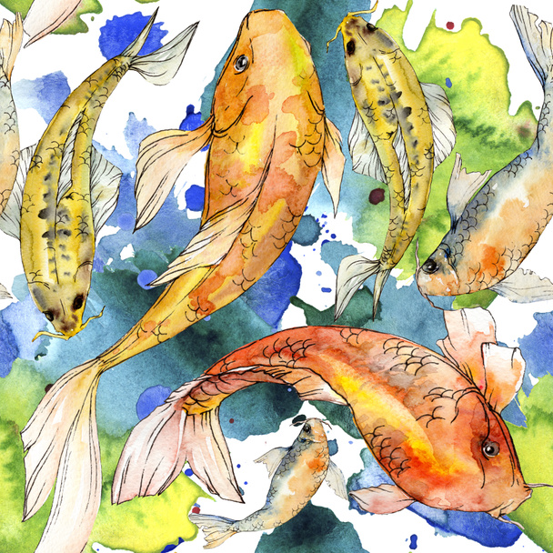Watercolor aquatic underwater colorful tropical fish set. Red sea and exotic fishes inside: Golden fish. Aquarelle elements for background, texture, wrapper pattern. - Foto, afbeelding