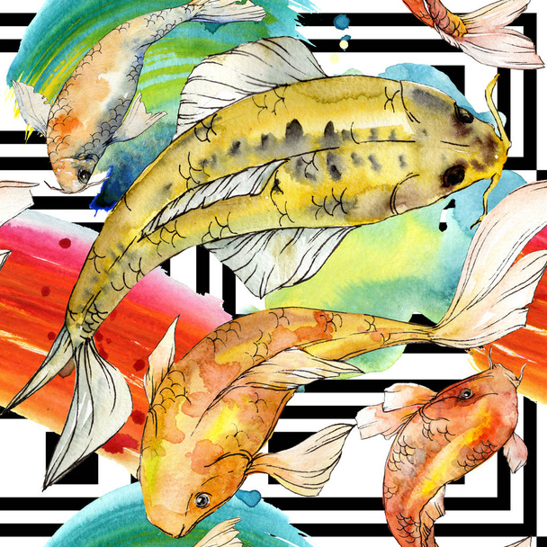 Sada akvarel vodní podvodní barevné tropické ryby. Rudé moře a exotické ryby uvnitř: zlatá rybka. Aquarelle prvky pro pozadí, textura, wrapper vzorem. - Fotografie, Obrázek