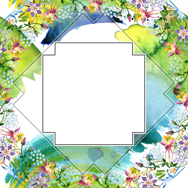 Watercolor background illustration set. Watercolor empty frame border floral ornament with copy space. - Foto, imagen