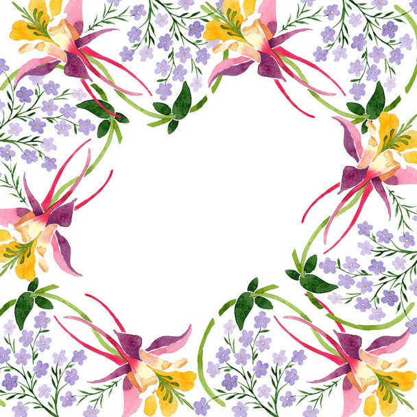 Conjunto de ilustración de fondo acuarela. Acuarela marco vacío borde ornamento floral con espacio de copia
. - Foto, imagen