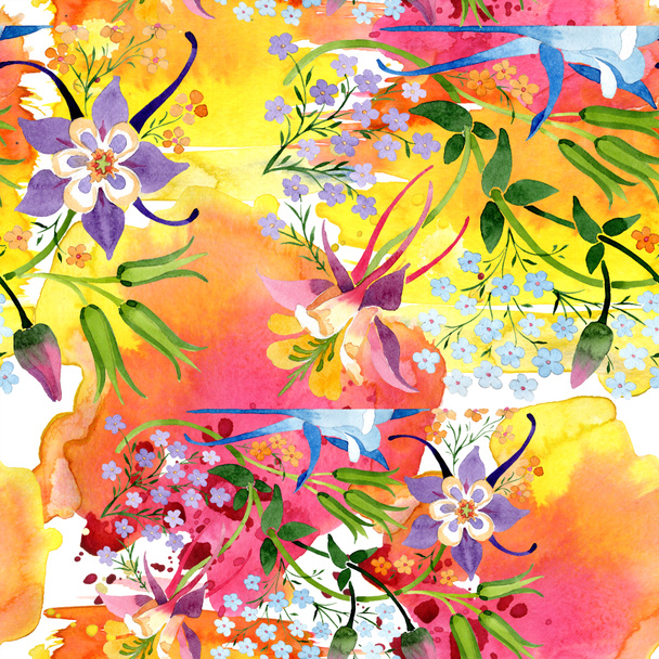 Watercolor background illustration floral set. Seamless background pattern. Fabric wallpaper print texture. - Fotografie, Obrázek