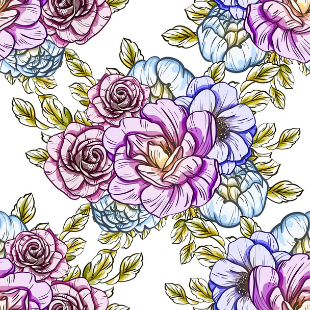 Modèle de fleur de style vintage sans couture. Éléments floraux en couleur
 - Vecteur, image