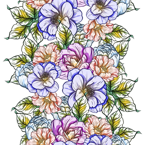 Bezszwowe stylu vintage kwiatki. Kwiatowy elementy w kolorze - Wektor, obraz