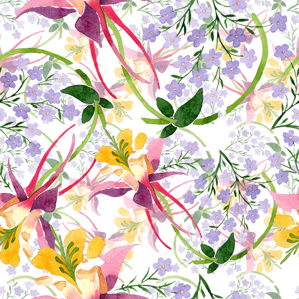 Květinová sada akvarel zázemí ilustrace. Vzor bezešvé pozadí. Fabric tapety tisku textura. - Fotografie, Obrázek