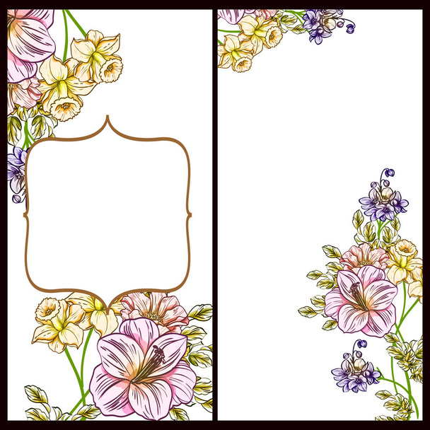 Vintage style flower wedding cards set. Floral elements and frames. - Vetor, Imagem