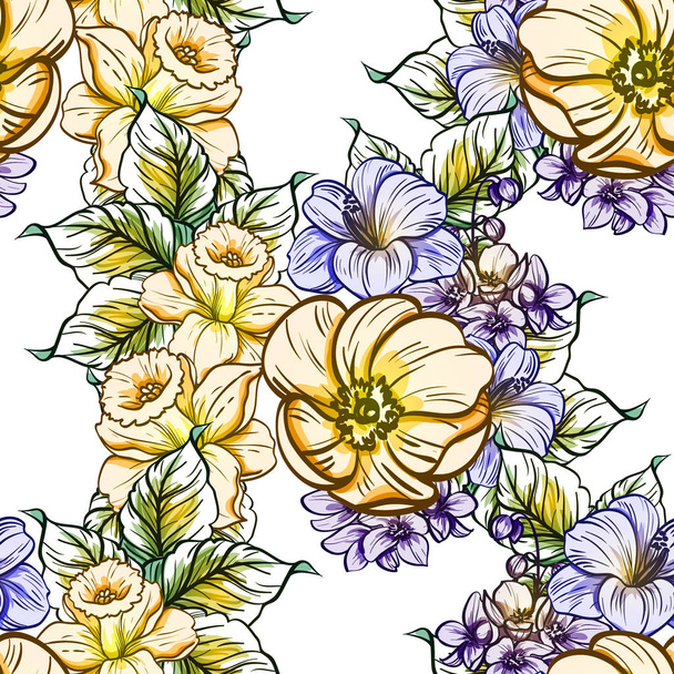 Seamless vintage style flower pattern. Floral elements in color - ベクター画像
