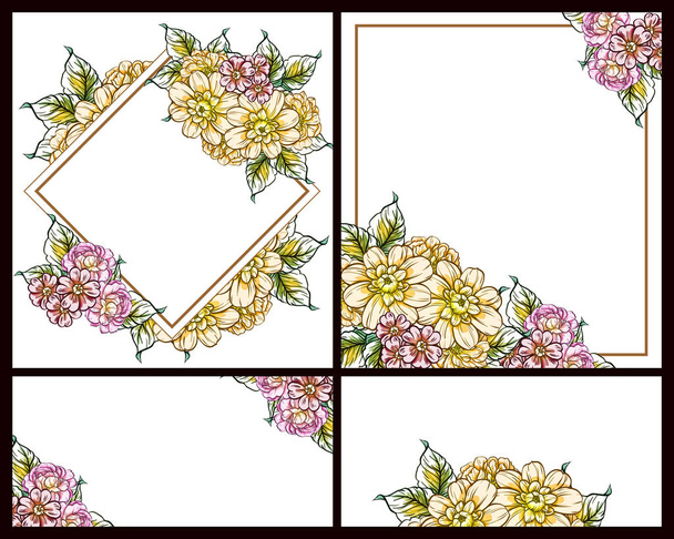 Vintage style flower wedding cards set. Floral elements and frames. - Вектор, зображення