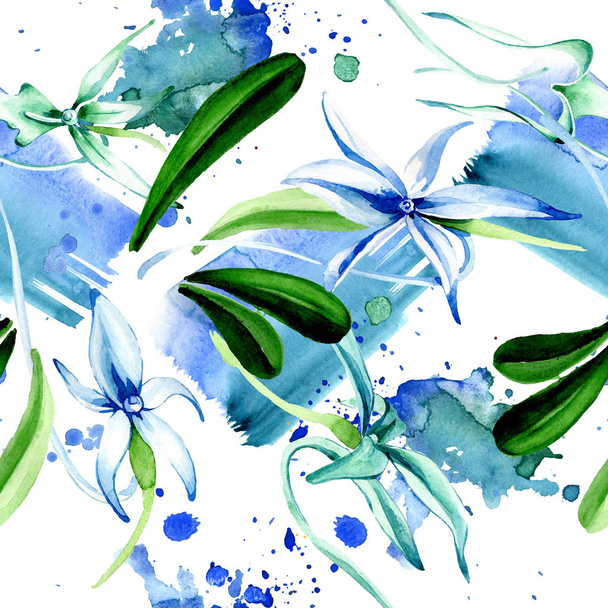 Blue Rare orchid. Floral botanical flower. Wild spring leaf. Watercolor illustration set. Watercolour drawing fashion aquarelle isolated. Seamless background pattern. Fabric wallpaper print texture. - Photo, Image