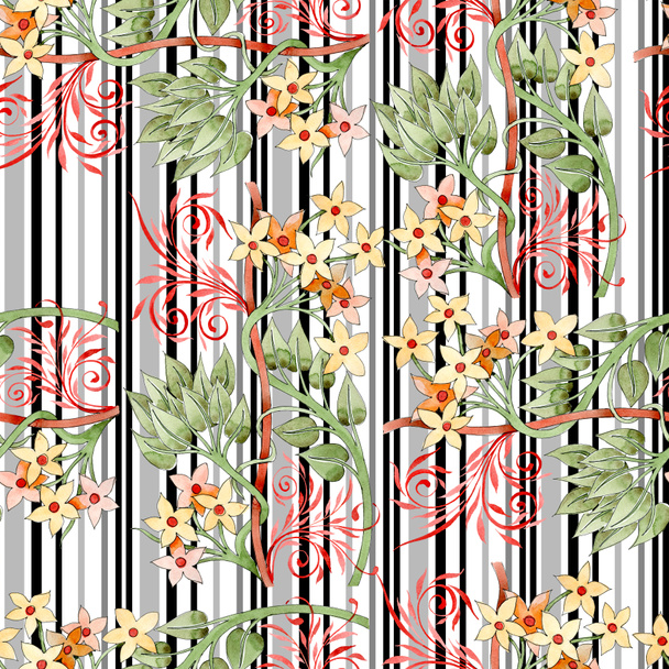Colorful floral botanical ornament. Watercolor illustration set. Seamless background pattern. Fabric wallpaper print texture. - Photo, image
