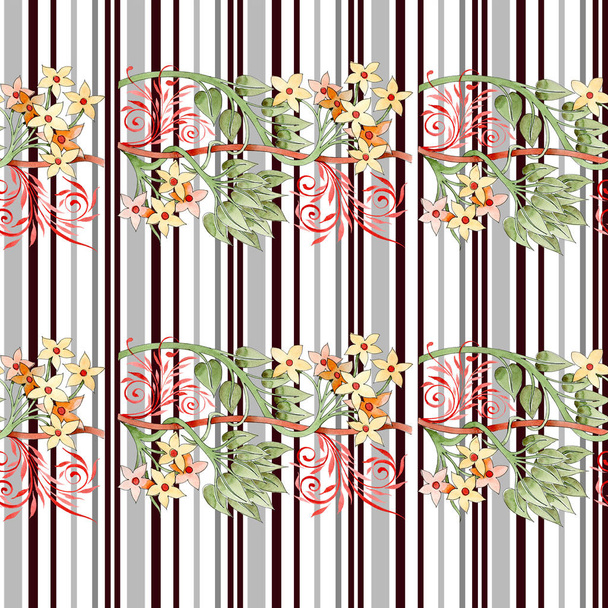 Colorful floral botanical ornament. Watercolor illustration set. Seamless background pattern. Fabric wallpaper print texture. - Foto, immagini