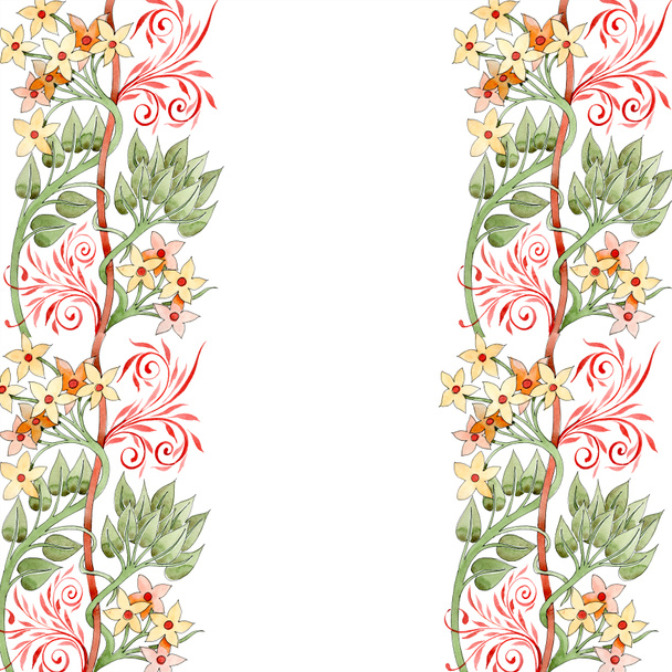 Kolorowy kwiatowy ornament z swirls. Zestaw ilustracji tle akwarela. Ornament rama granicy z miejsca kopii. - Zdjęcie, obraz