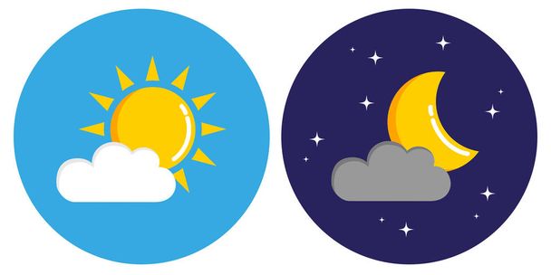 sun and moon with clouds in circle day and night concept - Vector, Image