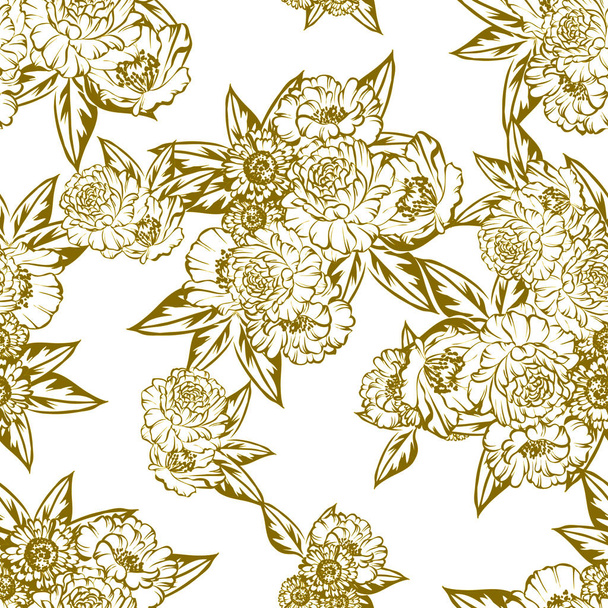 Seamless vintage style monochrome colored flower pattern. Floral elements. - Vektori, kuva