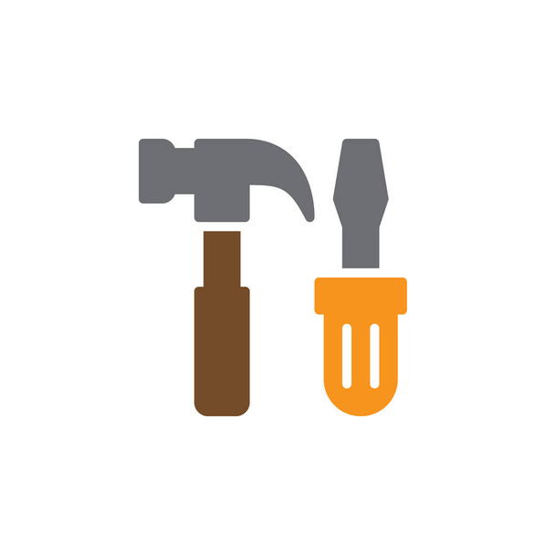 Werkzeuge, Hammer und Schraubenzieher buntes Vektorsymbol, gefülltes flaches Schild, solides Piktogramm auf weiß isoliert. Servicesymbol, Logoabbildung. Pixel perfekt - Vektor, Bild