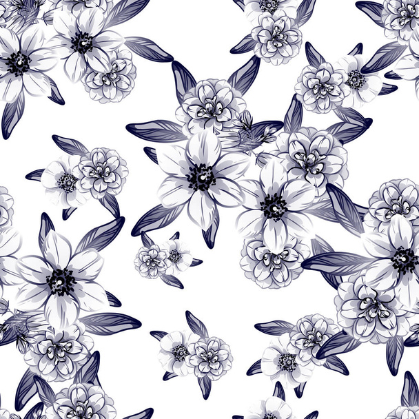 Seamless vintage style monochrome colored flower pattern. Floral elements. - Vektor, kép