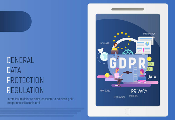 GDPR Concept. Idea of Safety and Security. General Data Protection Regulation on Smartphone. Vector Illustration. - Vektor, Bild