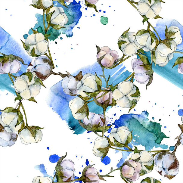Cotton floral botanical flower. Wild spring leaf wildflower. Watercolor illustration set. Watercolour drawing fashion aquarelle isolated. Seamless background pattern. Fabric wallpaper print texture. - Foto, Bild