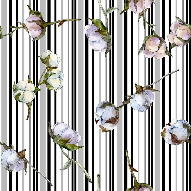 Cotton floral botanical flower. Wild spring leaf wildflower. Watercolor illustration set. Watercolour drawing fashion aquarelle isolated. Seamless background pattern. Fabric wallpaper print texture. - Foto, afbeelding