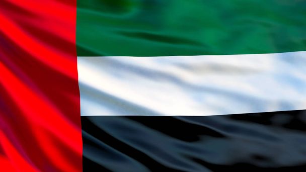 Bandera de Emiratos Árabes Unidos. Bandera ondeante de Emiratos Árabes Unidos 3d illustration. Abu Dhabi.
 - Foto, imagen