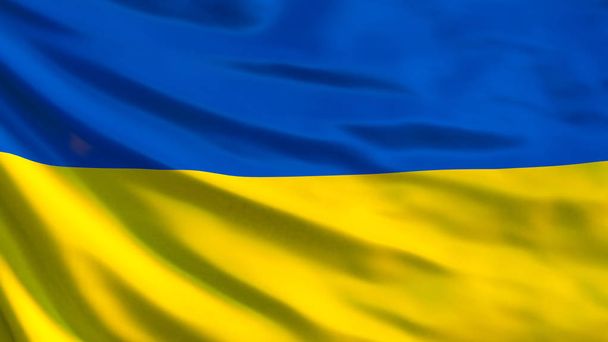 Ukrayna bayrağı. Ukrayna bayrağı sallayarak 3d çizim. Kiev - Fotoğraf, Görsel
