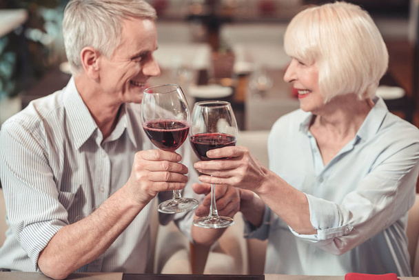 Happy pensioners celebrating an important date in a restaurant - Photo, Image