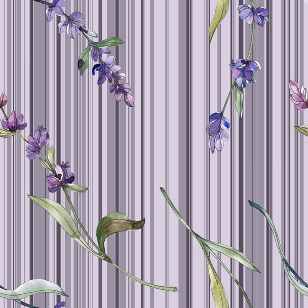 Purple lavender. Watercolor illustration set. Seamless background pattern. Fabric wallpaper print texture. - Fotó, kép