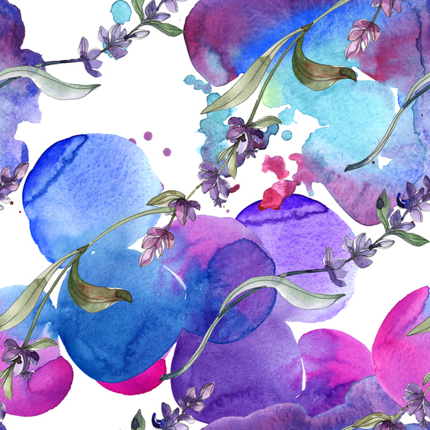 Purple lavender. Watercolor illustration set. Seamless background pattern. Fabric wallpaper print texture. - 写真・画像