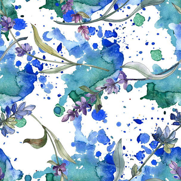 Purple lavender. Watercolor illustration set. Seamless background pattern. Fabric wallpaper print texture. - Foto, afbeelding