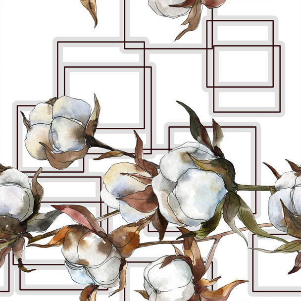 Pamut virág botanikai virág. Akvarell háttér illusztráció készlet. Akvarell rajz divat aquarelle elszigetelt. Varratmentes háttérben minta. Anyagot a nyomtatási textúrát. - Fotó, kép