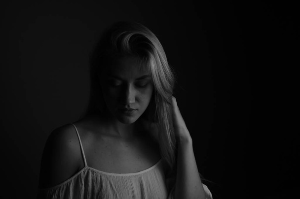  Ukrainian blonde in black and white photo shoot - Fotó, kép