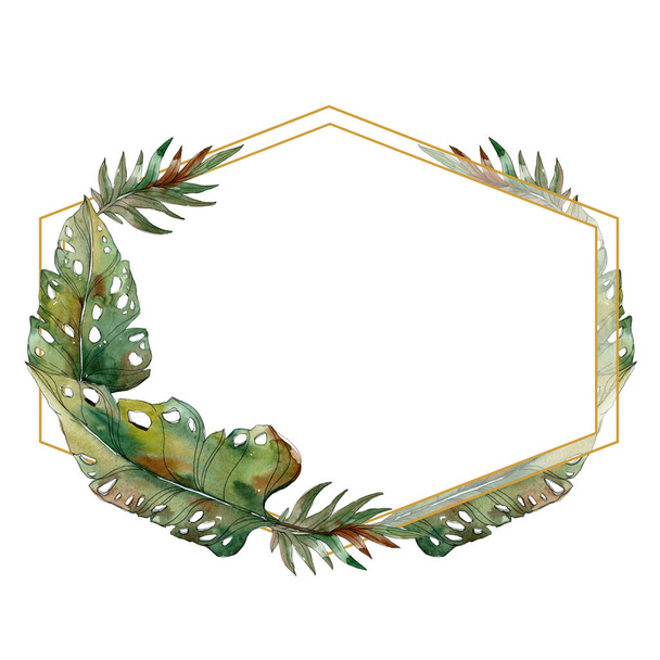 Exotic tropical green palm leaves frame with copy space. Watercolor ilustração fundo
.  - Foto, Imagem