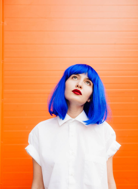 Portrait of a young girl with blue hair - Fotó, kép