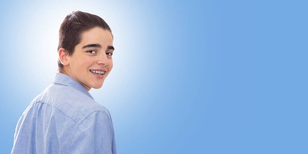 young to fashion isolated in blue background - Photo, Image