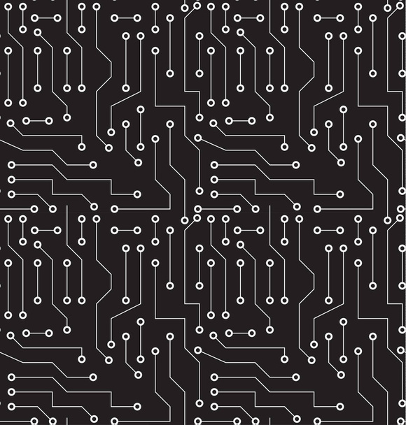 zwart-wit printed circuit board naadloze achtergrond met patroon van stalen - Vector, afbeelding