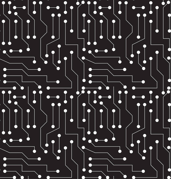 スウォッチのパターンを持つ黒と白のプリント回路ボードのシームレスな背景 - ベクター画像