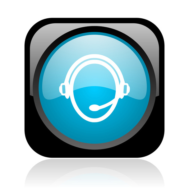 customer service black and blue square web glossy icon - Фото, зображення