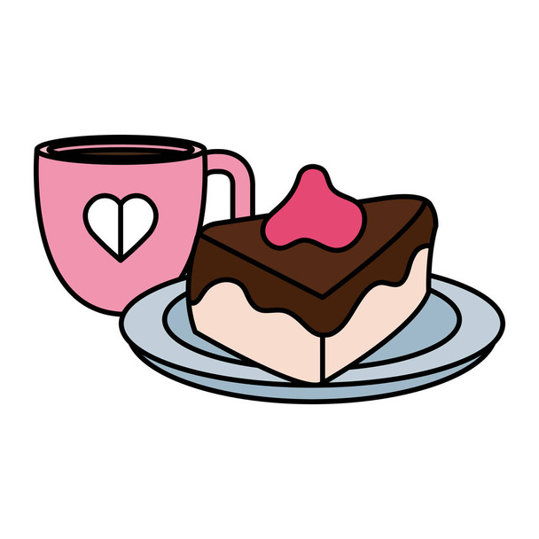 dulce porción de pastel con corazones amor
 - Vector, Imagen