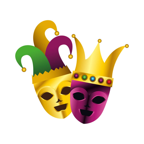 theater and carnival masks with harlequin hat and crown - Vector, Image