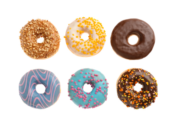 Sweet tasty donuts on white background - Photo, Image