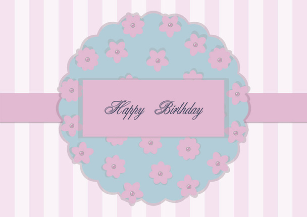 Greeting card on a pink flat background with a ribbon in the middle and a floral element with pearl centers, vector composition. - Vettoriali, immagini