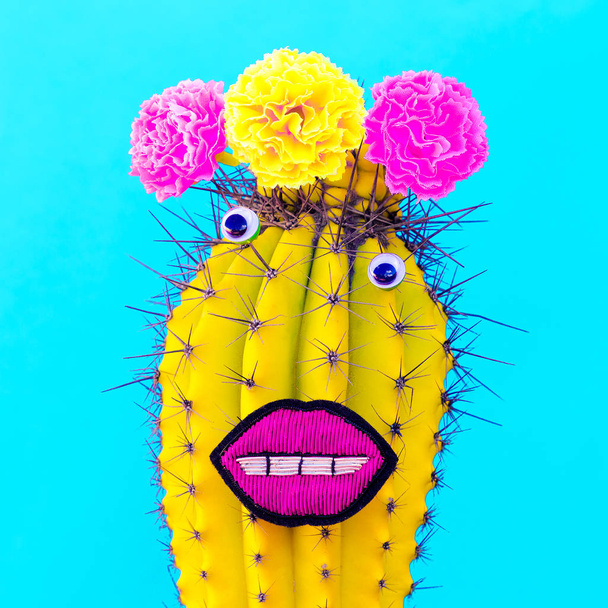 Lady Cactus. Creative minimal art. Cactus lover concept - Фото, зображення