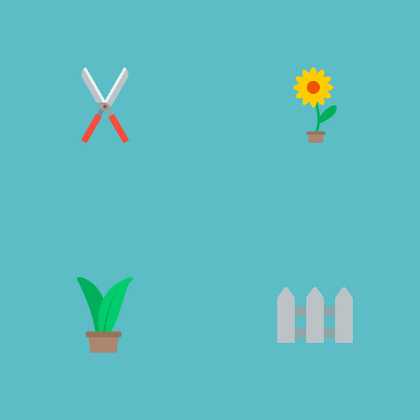 Набор иконок садоводства плоский стиль символов с изгородью, травой, горшок для растений и другие иконки для дизайна логотипа вашего веб-мобильного приложения
. - Фото, изображение