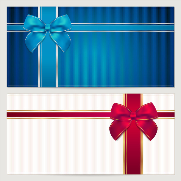 Invitation or gift voucher (template) with corrugated texture, border and blue and red bow (ribbons) - Vektor, kép