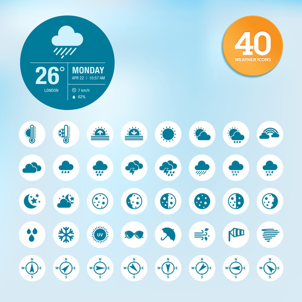 Set of weather icons and widget template - Vector, Image