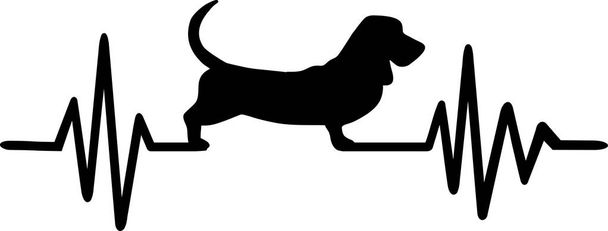 Szívverés impulzus vonal Basset hound dog sziluettje - Vektor, kép